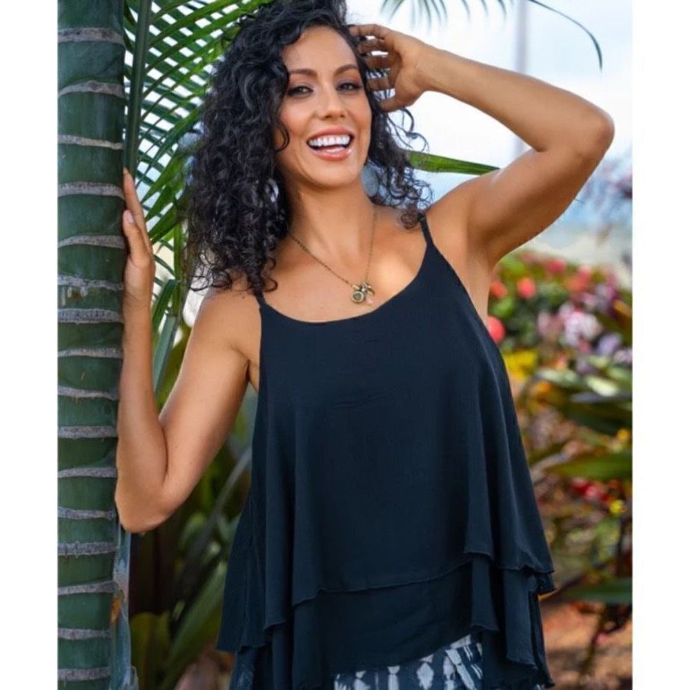 Lani‎ Lau Hawaii Venus Tiered Navy Blue Tank | S/M
